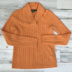 Ralph Lauren 100% Cashmere Sweater Womens Size Small Cable Knit Shawl Neck